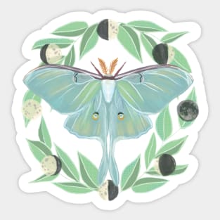 Luna Moth with Moon Phases Sticker